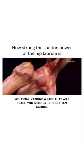 BIOLOGY | HEALTH | MEDICAL on Instagram: "The strength of the hip labrum's suction seal is significant, contributing to hip stability, but its exact power varies based on factors like labral height and integrity. A healthy labrum creates a strong seal that can withstand negative pressure of about \(-60.7\pm 20.4\) kPa and a distraction force of \(93.4\pm 41.7\) N. Damage to the labrum can significantly weaken this seal, leading to instability and requiring surgical repair to restore it. Dm for c