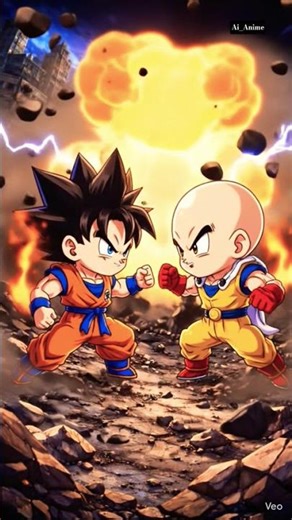 Goku and Saitama chibi version kawai fighting scene #goku #saitama #dragonball #onepunchman #viral