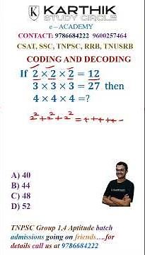 coding and decoding reasoning tricks ssc #ssccgl #rrbntpc #tnpscaptitude #codinganddecoding #tnusrb