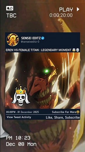 EREN VS FEMALE TITAN - LEGENDARY MOMENT 😱☠️