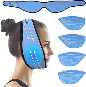 Face Ice Pack Wrap for TMJ Relief with 4 Reusable Hot Cold Gel Packs, Wisdom Teeth Ice Pack Head Wrap for Tonsillectomy, Tooth Extraction & Teeth Removed, Oral Surgery, Cosmetic Injection