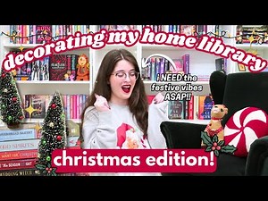 let's decorate my HOME LIBRARY for Christmas ❤🎄💚 shelf reorganization + library tour!