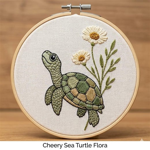 Sea Turtle Hand Embroidery Pattern, Turtle With Daisies Hand Embroidery PDF Download - Etsy