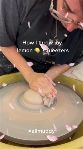 My process of throwing my lemon squeezers! I’m working on another batch of lemon squeezers. Here is how I throw them. DM if you have questions! 🍋🍋 #pottery #makersgonnamake #makersoftiktok #allmuddy #allmuddyclay #ceramic #clay #throwing #lemonsqueezer