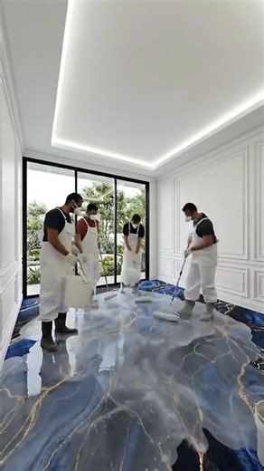 This Marble Floor is INSANE 😱 Blue, Amber Gold and black #epoxyfloor #satisfying #epoxyresin #shorts