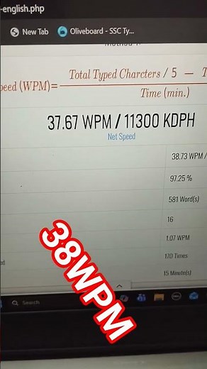 #ssccgl2025 Typing Baba online test from 20wpm to 37wpm.