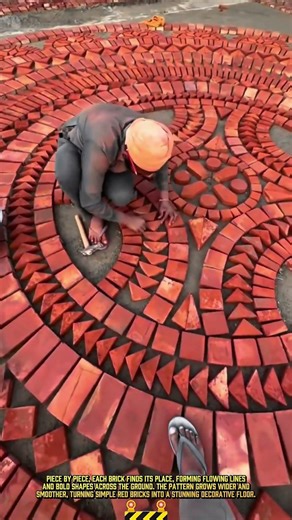 Arranging Bricks Into a Large Decorative Floor Pattern by Hand #dailywork