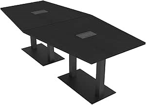 SKUTCHI DESIGNS INC. Harmony Series Hexagon Modular Shaped Conference Table with Matte Black Square Metal Base | 8 Person Meeting Tables for Offices, Training Rooms, and Homes | Black Cypress � 8 Ft