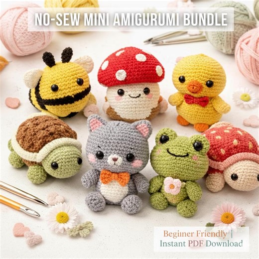 Tiny No Sew Amigurumi Crochet Patterns | Mini Plushies Bundle | Instant PDF Download - Etsy