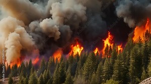 tree forest fire, Large forest fire burns the tree covered side of a mountain, Soaring Flames And Smoke Above Burning Trees, Fire Storm In The Forest, natural disaster, footage, 4k footage, videos Stock Video