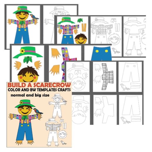 Build-a-scarecrow Craft | Thanksgiving Harvest Paper Activity | Colored & B/W Templates - Etsy