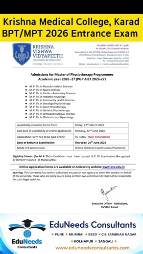 BPT & MPT Admission 2026 | Physiotherapy Admission 2026 Alert | KIMS karad