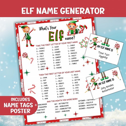 Whats Your Elf Name Christmas Game, Fun Name Generator Activity, Printable Holiday Funny Name Tags, Kids Party Instant Download, Elves Game - Etsy