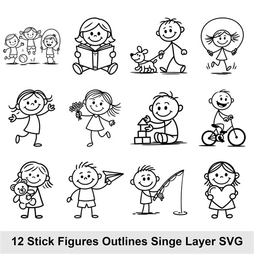 Stick Figures Clipart Bundle • 12 Funny Stickman Graphics for Crafting Projects • Teacher Printable PNG • Digital Download • Commercial Use - Etsy
