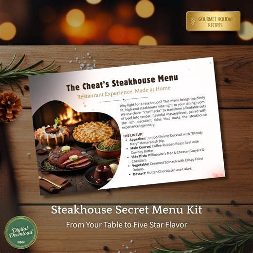 Printable Christmas Dinner Recipe Cards | Steakhouse Menu & Timeline (digital Download) - Etsy