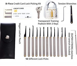 [Hot Item] Credit Card Lock Pick Set Transparent Training Padlock 20 Pieces Lock Picking Set