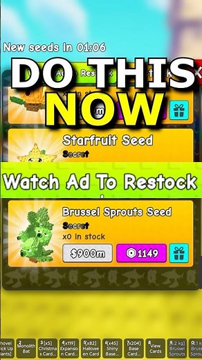 Watch Ad Restock in Plants Vs Brainrots Roblox