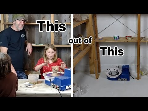 Build a MINI POTTERY STUDIO at HOME from Scratch w/a Clay Wedging Table and Stand-up Pottery Wheel