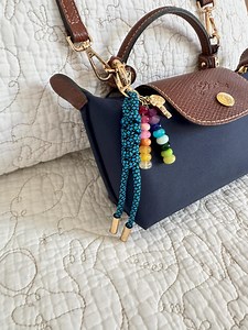 Personalized Initial Beaded Paracord Bag Charm Keychain - Gold, Blue & Rainbow - Etsy