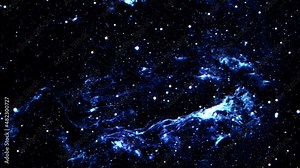 Seamless looping animation flying into the Nebula in Outer Space with glow star, also known as Cygnus Loop. 4K 3D rendering space exploration to the Nebula PIA15415 constellation Cygnus elements