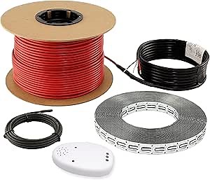 LuxHeat 20sqft Floor Heating Cable Kit - 120v Heated Floor Kit for Tile, Vinyl, Laminate - Electric Radiant Heated Flooring System - Includes Electric Heat Cable, Strapping, Sensor & Alarm