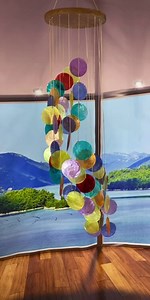 Rainbow Capiz Windchime Mobile Outdoor Hanging Décor - 24" Long Colorful Wind Chime