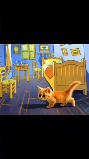 Vincent le chat dans la chambre de Van Gogh 🐾🎨📌 Vincent the cat in Van Gogh’s bedroom 🐾🎨 #cat #cute