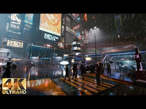 10 Hours of Cyber Rain ⛈️ Holographic Thunderstorm for Deep Sleep 🌧️ Heavy Rain on Neon Streets