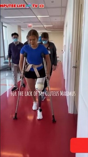Amputee lady walking training #limbloss #crutches #artificiallimb