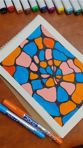 Colorful Abstract Mosaic Art | Easy Marker Drawing Tutorial ✨#youtubeshorts #art #abstractdrawing