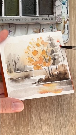 Paint a Simple Autumn Landscape in Watercolor | Loose watercolor painting