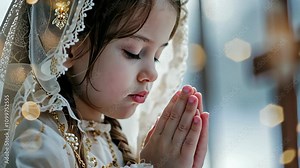 Holy occasion: first communion video, child faith, sacred ritual, meaningful rite, spiritual growth, church setting, religious joy, prayerful moment, heartfelt devotion, spiritual connection.