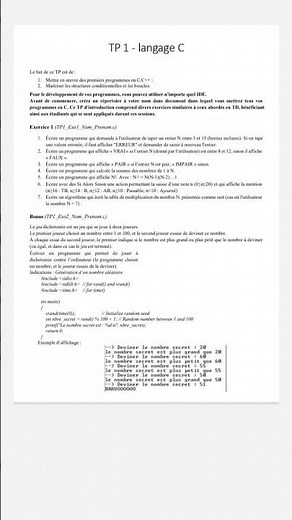 exercice : programmation langage c