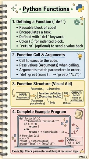 Python Functions Explained Simply: Study Notes #python#prog #programming #shorts#studynotes