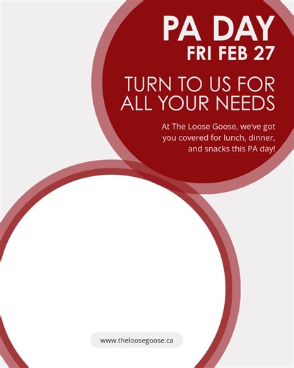 Once again, The Loose Goose is your destination for this PA Day! Whether you need distraction at lunch, dinner or snacks - The Loose Goose is it! Our Haddock Basket will be on feature $4 - one piece or two piece - comes with choice of side. Kids Menu will be in FULL SWING! Cheese Tortellini, Burgers, Goose Bites & more - comes with choice of side & drink! Doors open at 11am. @visitwalkerville Visit Walkerville Lakeshore Oasis Town Centre @lakeshoreoasis @renaldoago Councillor Renaldo Agostino @y