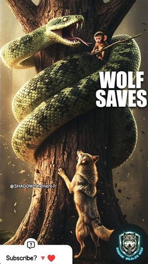 Giant Snake Attacks Baby Money Wolf Leaps Up the Tree to Rescue! #shorts #viral #animalrescue
