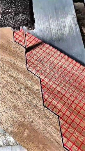 Wood guided, grid traced—cutting path marked with steady precision