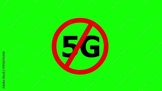 No 5G Prohibited Warning Symbol Animation Green Screen Chroma Key Technology Ban Sign