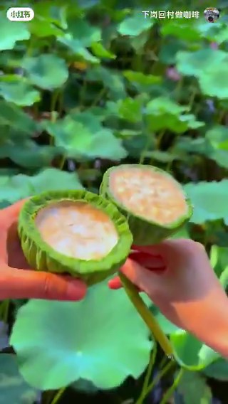 ついに誰かがやった！蓮の花托をカップ代わりに使うカフェ。中はコーヒー、上に蓮の実がプカプカ。一口で夏の涼を味わう、風雅な一杯。＃夏の風物詩