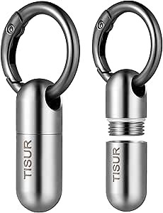 TISUR Micro Keychain Pill Holder, Titanium Pill Case Waterproof Pill Fob for Emergency Aspirin & Nitroglycerin for Travel Purse Pocket