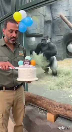 The park ranger cut a birthday cake, and the real gorilla lost it.