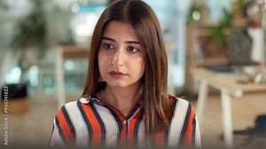 Computer, design and reading with creative woman at desk in workplace for professional web development. Business, desktop and problem solving with graphic designer in agency office for research