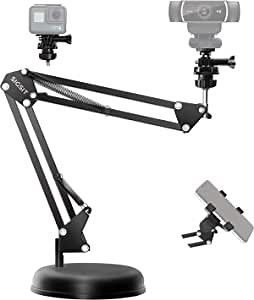 Desktop Webcam Stand Suspension Boom Scissor Arm Stand with Base for Logitech Webcam C922 C930e C930 C920 C615, Gopro Hero 7/6/5/4 and Cellphone