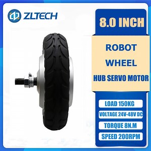 [Hot Item] Zltech RoHS CE ISO9001 8inch 24V 48V 200rpm 150kg Load IP65 Waterproof Encoder DC Gearless Brushless Agv Drive Wheel Hub Motor for Mobile Robot