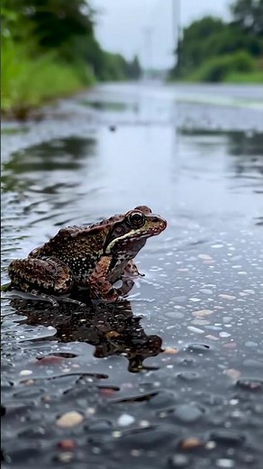 Frog Crossing the Road 🐸🚗 #wildlife #animals