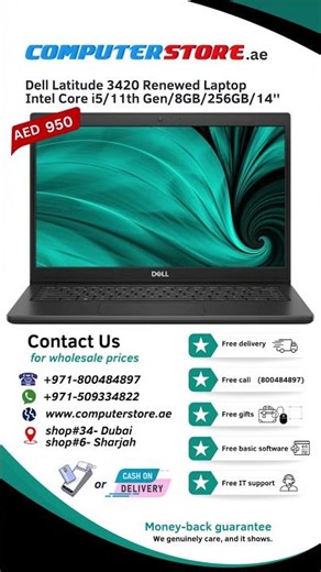 Dell Latitude 3420 Renewed Laptop, Intel Core i5, 11th Gen, 8GB RAM, 256GB SSD, 14-inch Display