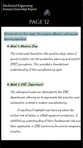 Mechanical Engineering Summer Internship Report |Manufacturing Industry | P12 × Machine Shop × CNC 🥔