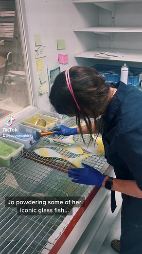 2.3K views · 24 reactions | Behind the scenes in the powder room with Jo! #handmadeuk #handmadeincornwall #fusedglass #fusedglassartist #oceaninspired #behindthescenes #friday | Jo Downs Handmade Glass | Facebook