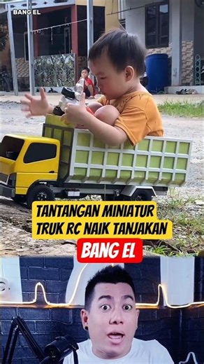 Miniature RC truck going up a hill while carrying kids #shorts #reactionvideo #fypvideo #eldanboy
