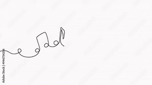 Music note continuous one line drawing animation. Animated linear melody composition elements. Stock Video
